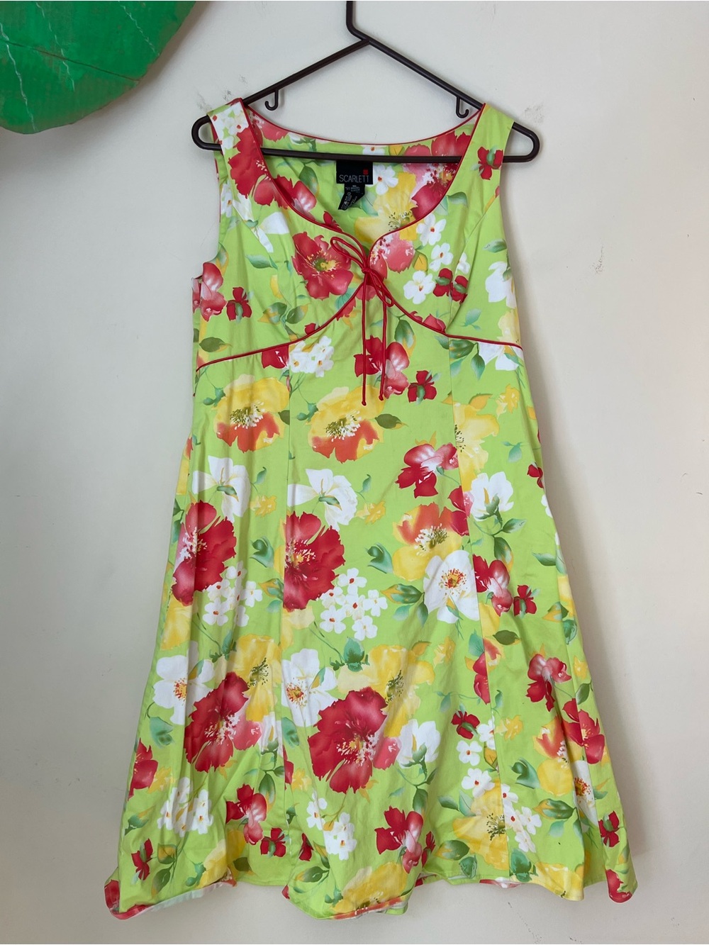 Scarlett Lime Floral Tie-Front Sundress with Red Accents